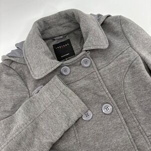 Therapy by Lane Crawford‎ Women's LG Gray Hooded Double Breasted Pea Coat Jacket